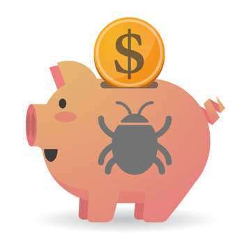 Isolated  piggy bank with a bug