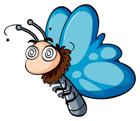 Blue butterfly with dizzy face