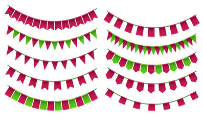 Fototapeta premium Set of cartoon flag garlands isolated on white background.