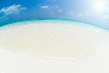 Fish eye view of pristine Maldives beach