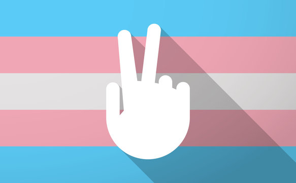 Long shadow  trans gender flag with a victory hand
