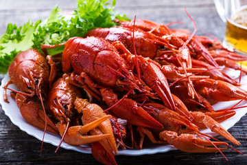Plate of tasty boiled crayfish