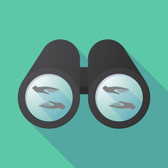 Long shadow binoculars with  two hands giving and receiving  or protecting