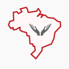 Isolated Brazil map with  two hands offering
