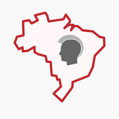 Isolated Brazil map with  a male punk head silhouette