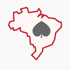 Isolated Brazil map with  the  spade  poker playing card sign