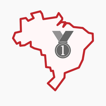 Isolated Brazil map with  a medal