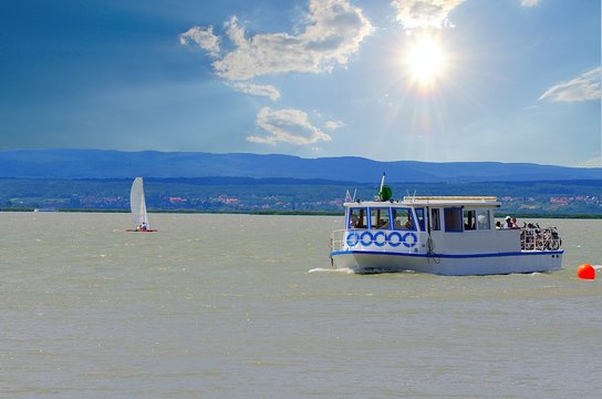 Sailing boats on Neusiedl lake in Austria, Europe.