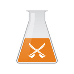 Isolated chemical flask with  two swords crossed