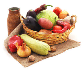Vegetables on sacking.