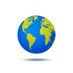 Vector planet icon. Web illustration background. Isolated earth globe. World map design. Global sphere planet symbol