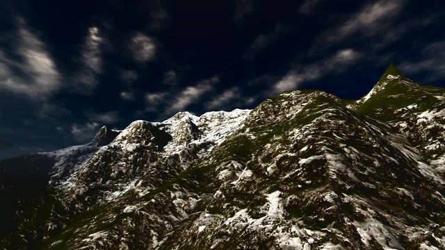 Flying over mountains in the fog