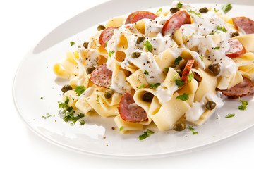 Pasta with sausages and vegetables 