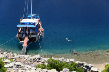 view of Camellia island in Hisaronu Bay, Aegean sea, Turkey