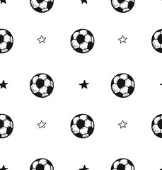hand drawn seamless pattern with ball for football and stars. sport and championship theme