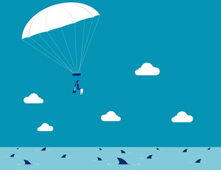 Businesswoman parachuting. Concept business vector illustration.