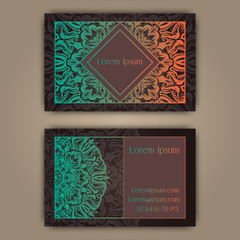 Fototapeta na wymiar Luxury business cards with floral mandala ornament. Vintage decorative elements