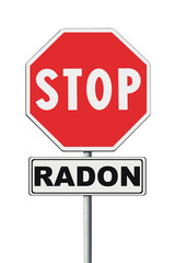 Stop radon - Concept image with road sign on white background