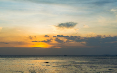 Scenic sunset seascape on tropical beach in Sihanoukville