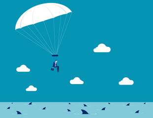 Businessman parachuting. Concept business vector illustration.