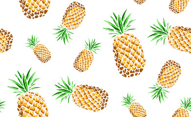 hand drawn colored seamless pattern with summer fruits: banana, orange, watermelon, ananas