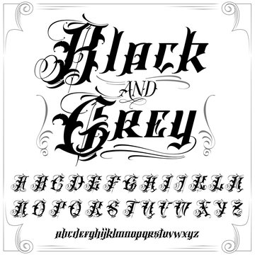 Black and Grey tattoo font set