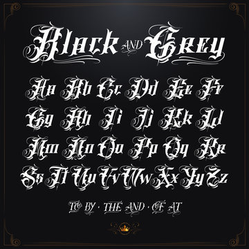 Bold black and grey tattoo font