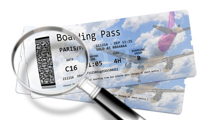 Airline boarding pass tickets - The dangers of identity theft at airports - Concept image.