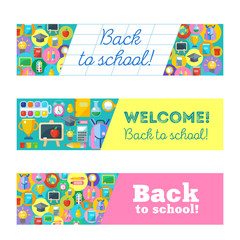Welcome back to school! A set of school supplies. Round icons.
