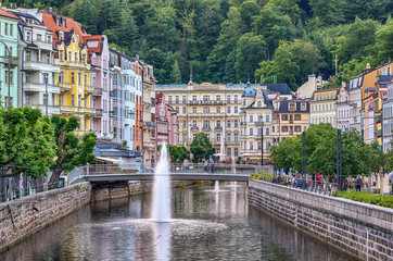 Karlovy Vary - Karlsbad. City center panorama of Karlovy Vary - Czech Republic