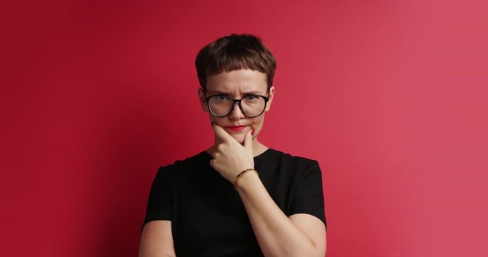 serious concentrated bothering woman's portrait