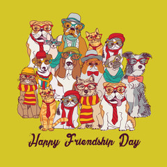 Group fashion best friends pets fun animals green card