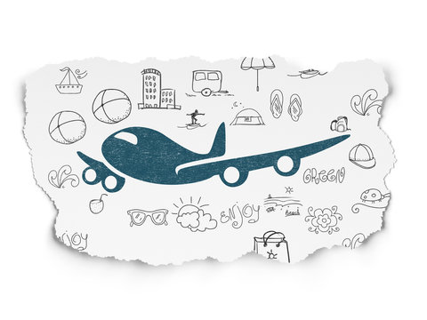 Tourism concept: Airplane on Torn Paper background