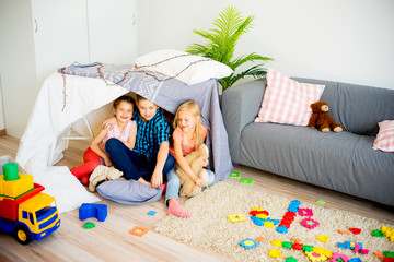 Kids in a play tent