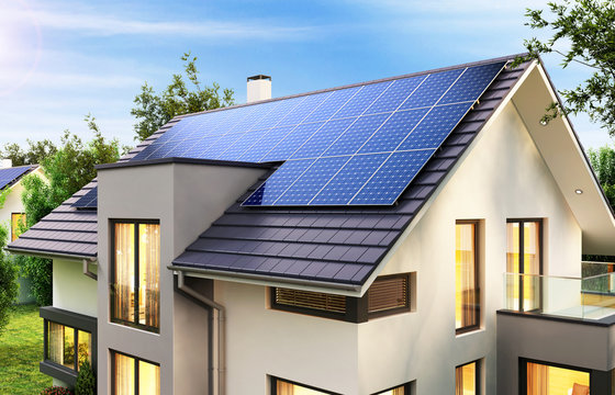 Solar panels on a modern house