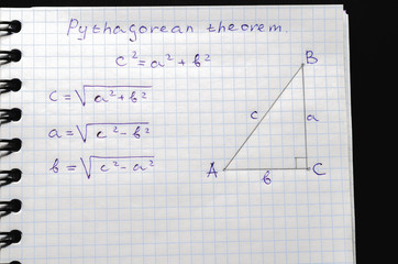 Page with formulas and the Pythagorean theorem
