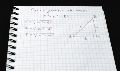 Page with formulas and the Pythagorean theorem
