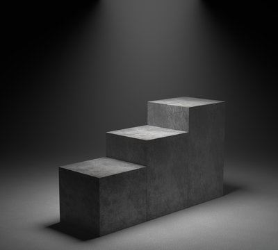 Empty concrete podium on spotlight background. 3D rendering.
