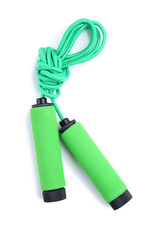 Green skipping rope isolated on a white background