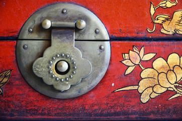 Traditional Chinese ancient handle on wooden jewelry box