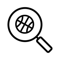 Magnifying glass with basketball ball linear icon