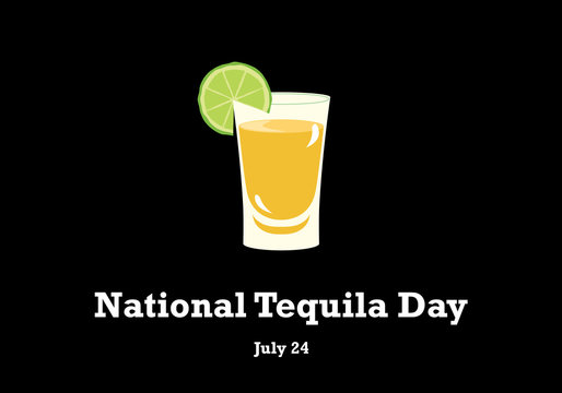 National Tequila Day vector. Tequila with lime on a black background