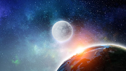 Obraz na płótnie Canvas Moon and Earth planet