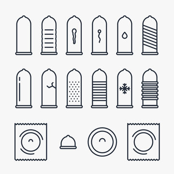 Condom Types Minimal Flat Line Outline Stroke Icon Pictogram Symbol Set Collection