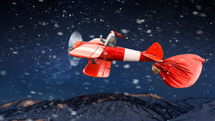 Santa is hurrying up. Mixed media