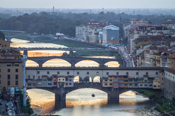 Great View of Ponte Vecchio at sunset, Firenze, Italy