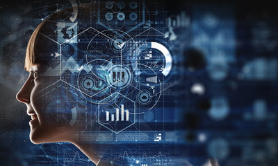 Bright ideas in her head. Mixed media