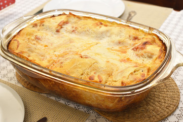 Fresh lasagna with ragu sauce