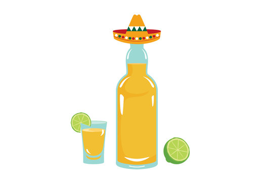 Tequila vector. Bottle of tequila on a white background