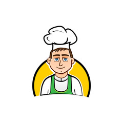 cartoon young chef character, isolated on white background.